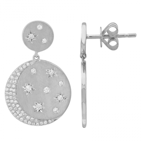 14k White Gold Moon Diamond Earrings Sand Finish-Earrings-Maurice's Jewelers-