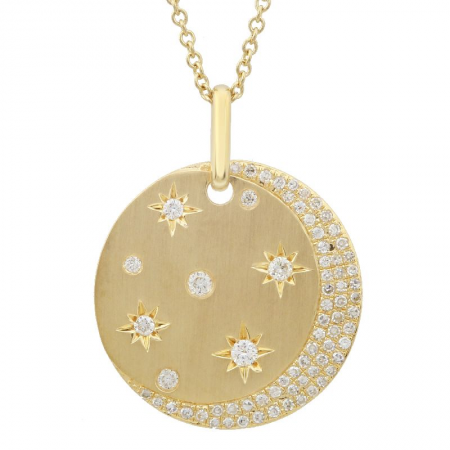 14k Yellow Moon Gold Diamond Necklace / Sand Finish-Necklaces-Maurice's Jewelers-