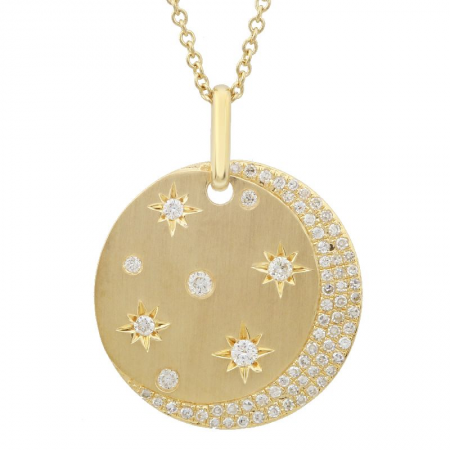 14k Yellow Moon Gold Diamond Necklace / Sand Finish
