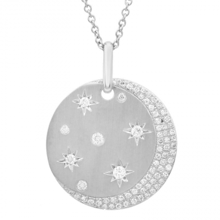 14k White Moon Gold Diamond Necklace / Sand Finish