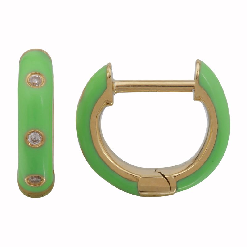 14k Yellow Gold Mint Enamel & Diamond Huggie Earrings-EARRINGS-superbell-