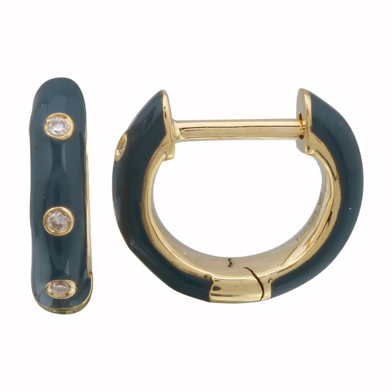 14k Yellow Gold Dusk Enamel & Diamond Huggie Earrings-EARRINGS-superbell-