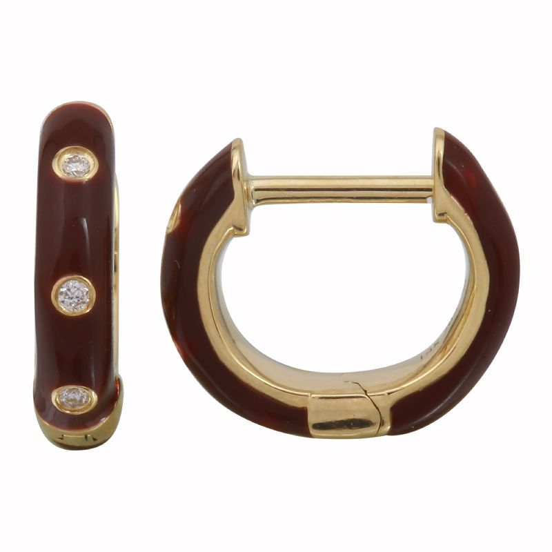 14k Yellow Gold Vamp Enamel & Diamond Huggie Earrings-EARRINGS-superbell-