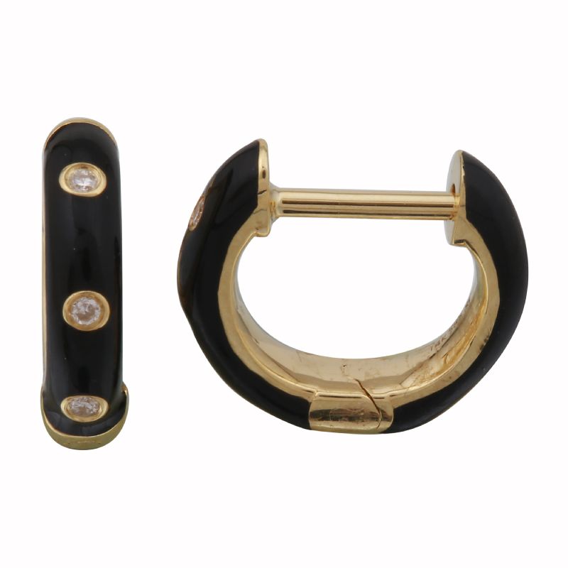 14k Yellow Gold Mint Enamel & Diamond Huggie Earrings-EARRINGS-superbell-