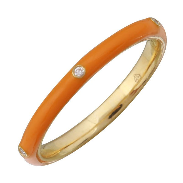 14k Yellow Gold Orange Enamel & Diamond Ring