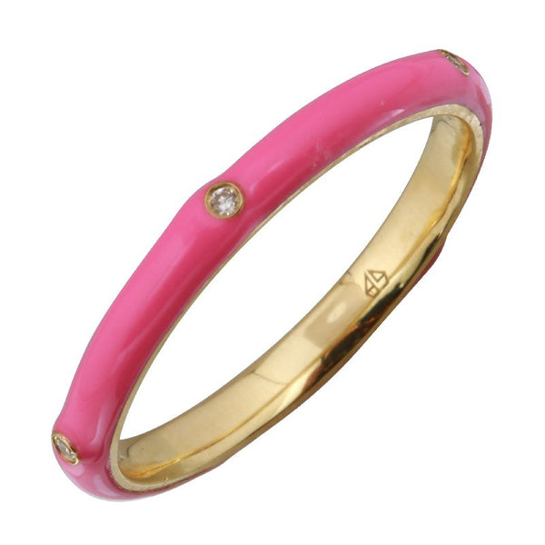 14k Yellow Gold Fushia Enamel & Diamond Ring