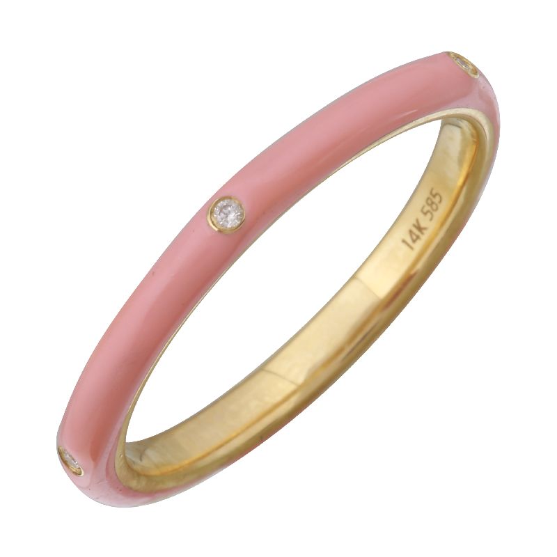 14k Yellow Gold Warm Blush Enamel & Diamond Ring-Rings-superbell-
