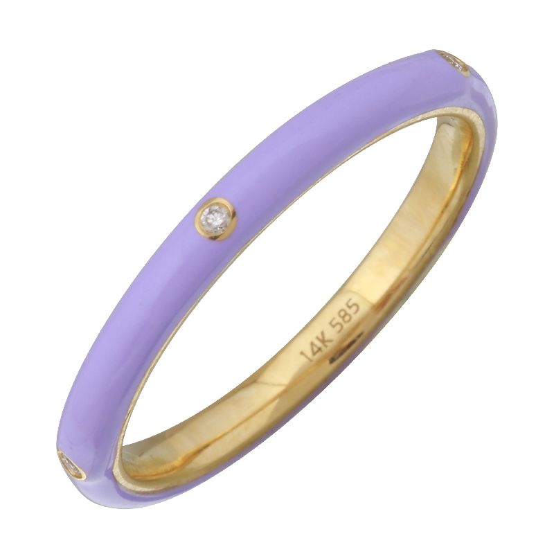 14k Yellow Gold Lavender Enamel & Diamond Ring