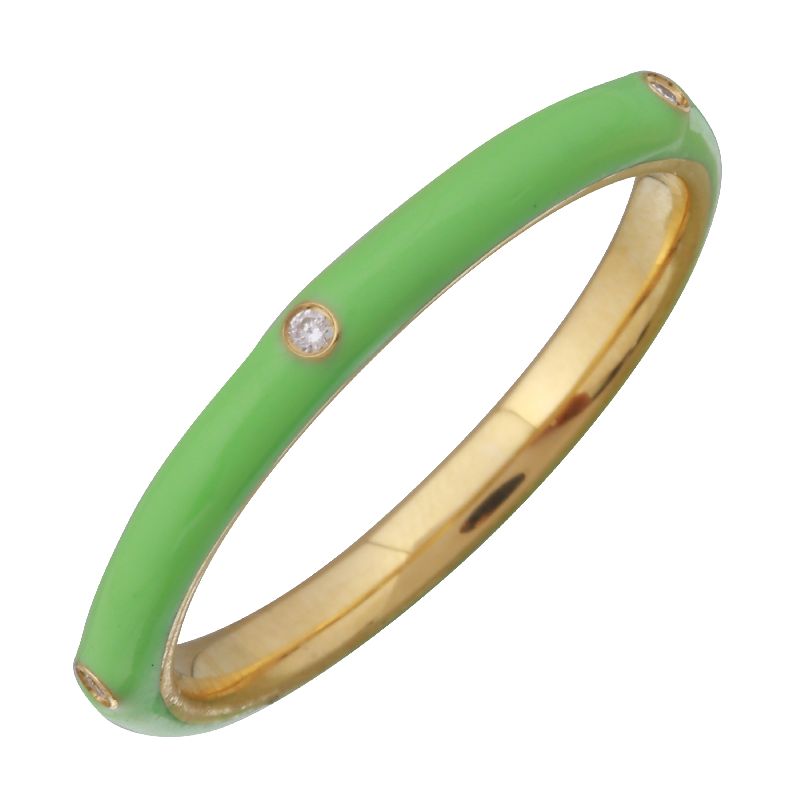 14k Yellow Gold Mint Green Enamel & Diamond Ring-Rings-superbell-