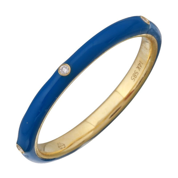 14k Yellow Gold Classic Blue Enamel & Diamond Ring