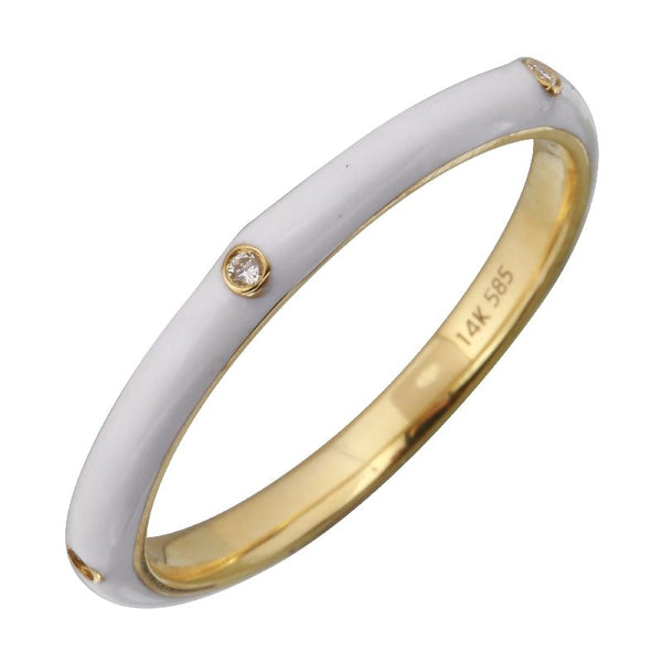 14k Yellow White Enamel & Diamond Ring