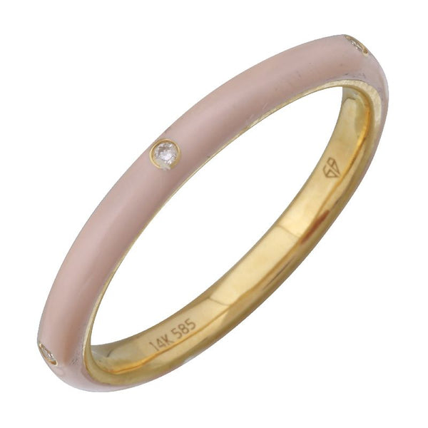 14k Yellow Blush Enamel & Diamond Ring