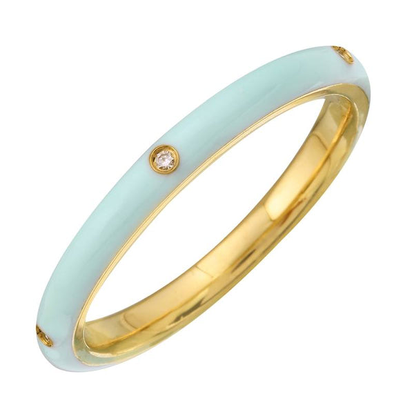 14k Yellow Mint Enamel & Diamond Ring