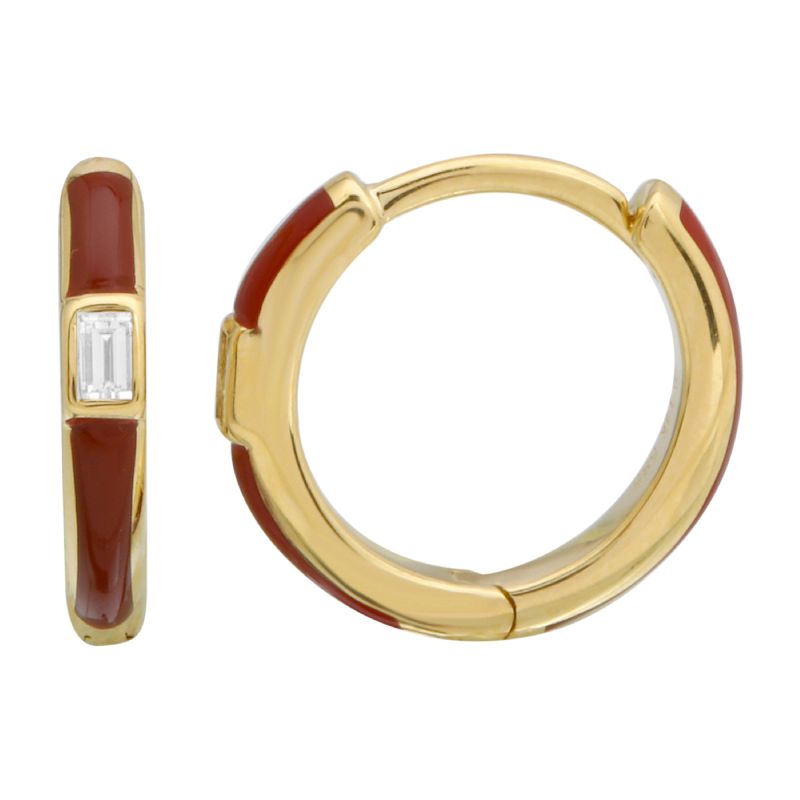14k Yellow Gold Vamp Enamel & Diamond Huggie Earrings-EARRINGS-superbell-