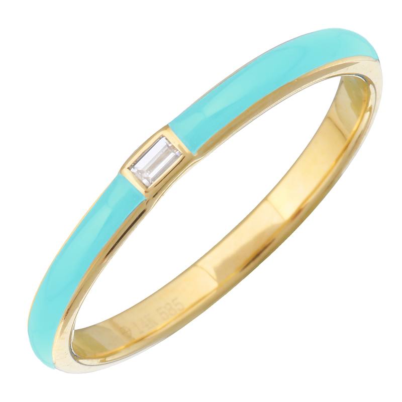 14k Yellow Gold Turqouise Enamel & Diamond Ring-Rings-superbell-