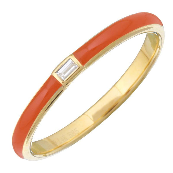 14k Yellow Gold Orange Enamel & Diamond Ring