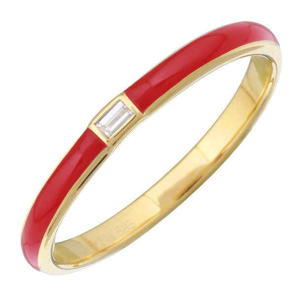14k Yellow Gold Red Enamel & Diamond Ring