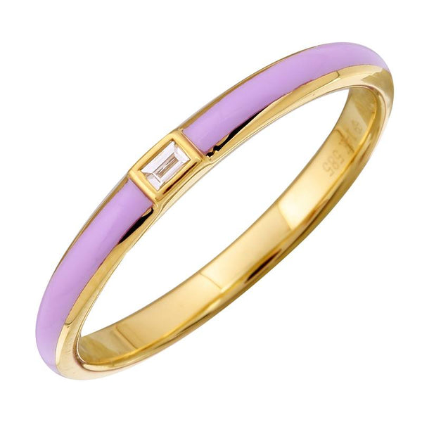 14k Yellow Gold Lavendar Enamel & Diamond Ring