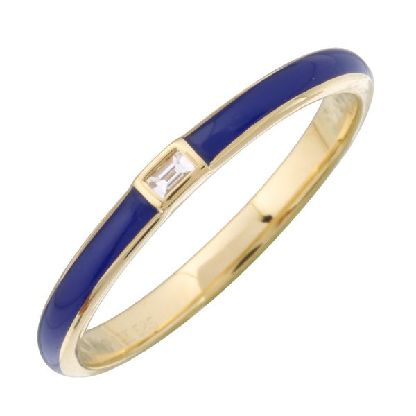 14k Yellow Gold Classic Blue Enamel & Diamond Ring