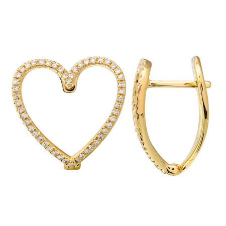 14k Yellow Gold Diamond Heart Earrings