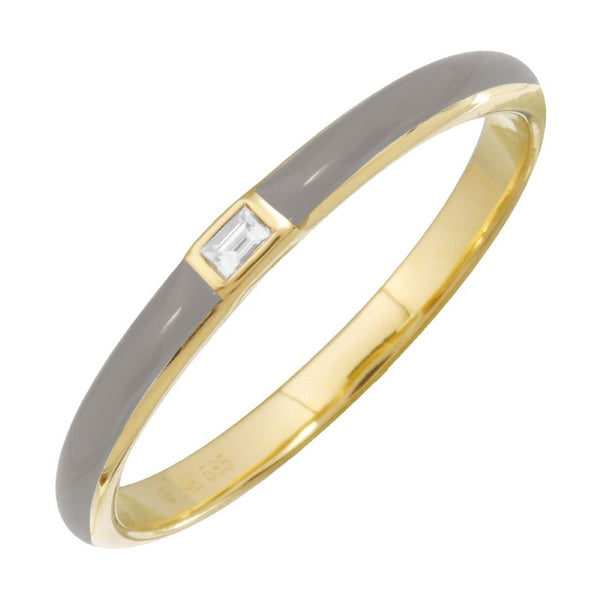 14k Yellow Gold Grey Enamel & Diamond Ring
