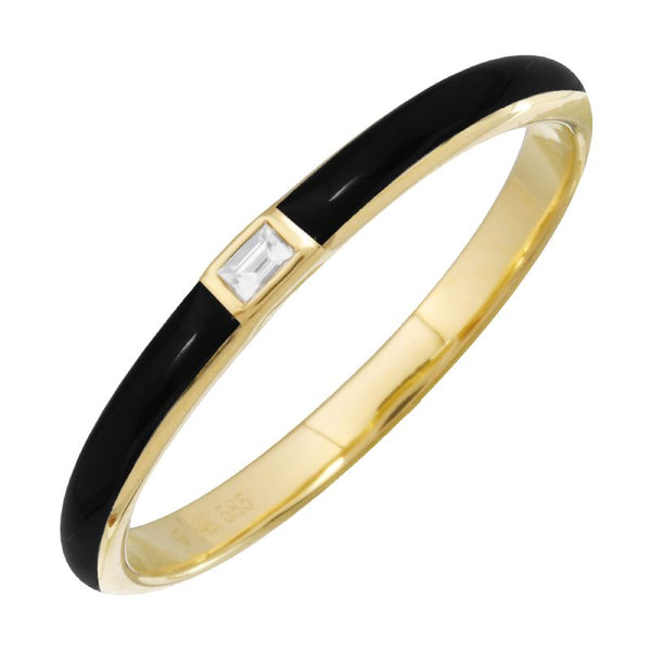 14k Yellow Gold Black Enamel & Diamond Ring
