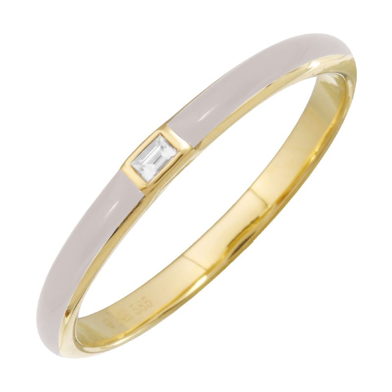 14k Yellow Gold White Enamel & Diamond Ring