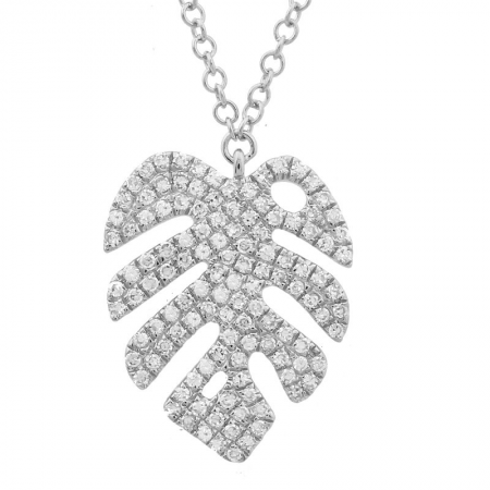 14k White Gold Monstera Leaf Diamond Necklace