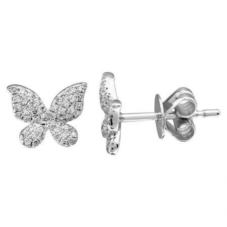 14K White Gold Diamond Pave Butterfly Stud Earrings