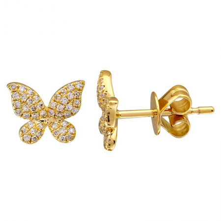 14K Yellow Gold Butterfly Diamond Earrings