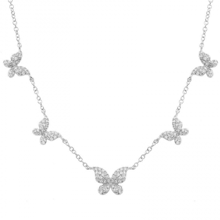 14K White Gold (5) Butterfly Diamond Necklace