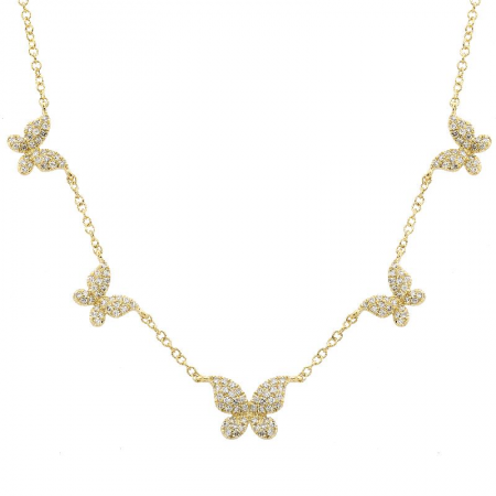 14K Yellow Gold (5) Butterfly Diamond Necklace-Necklaces-superbell-