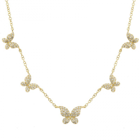 14K Yellow Gold (5) Butterfly Diamond Necklace