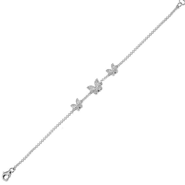 14K White Gold Diamond Triple Butterfly Bracelet