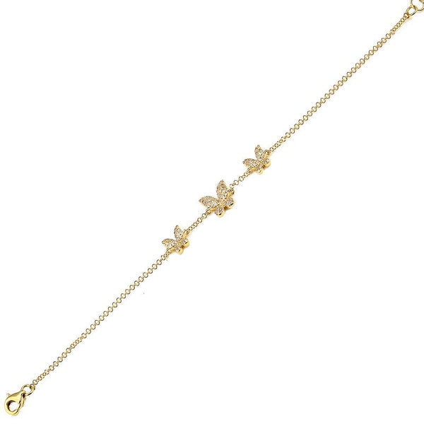 14K Yellow Gold Diamond Triple Butterfly Bracelet