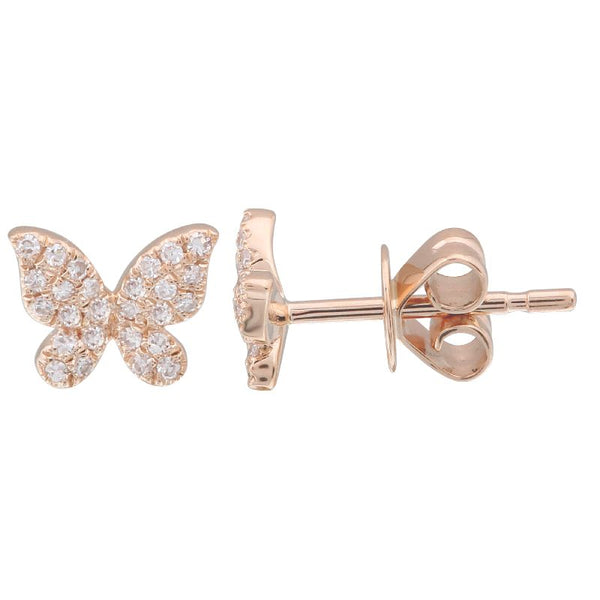 14K Rose Gold Butterfly Diamond Earrings