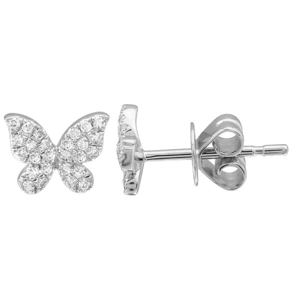 14K White Gold Butterfly Diamond Earrings