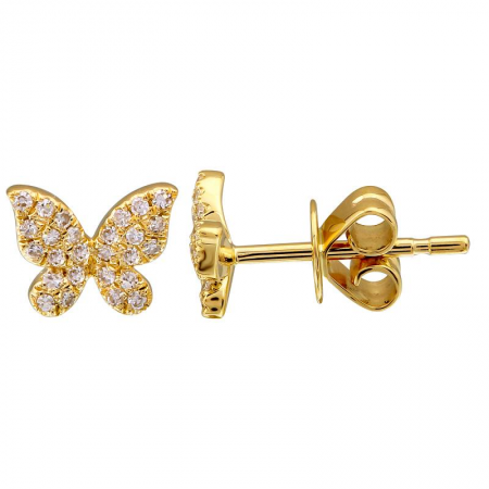 14K Yellow Gold Butterfly Diamond Earrings