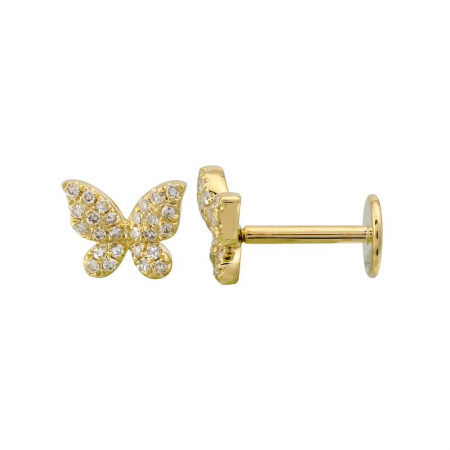 14K Yellow Gold Butterfly Diamond Flat Back Earrings-EARRINGS-superbell-