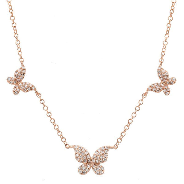 14K Rose Gold Triple Butterfly Diamond Necklace-Necklaces-Maurice's Jewelers-