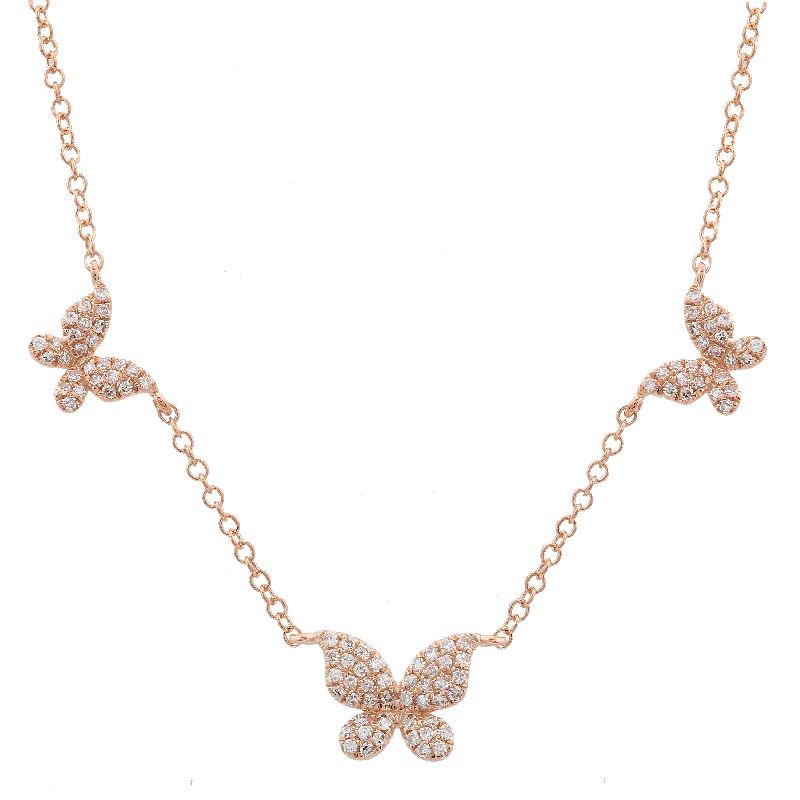 14K Rose Gold Triple Butterfly Diamond Necklace-Necklaces-Maurice's Jewelers-