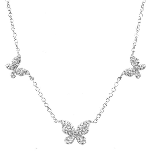 14K White Gold Triple Butterfly Diamond Necklace