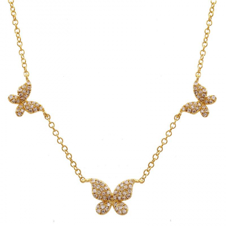 14k Yellow Gold Butterfly Diamond Necklace