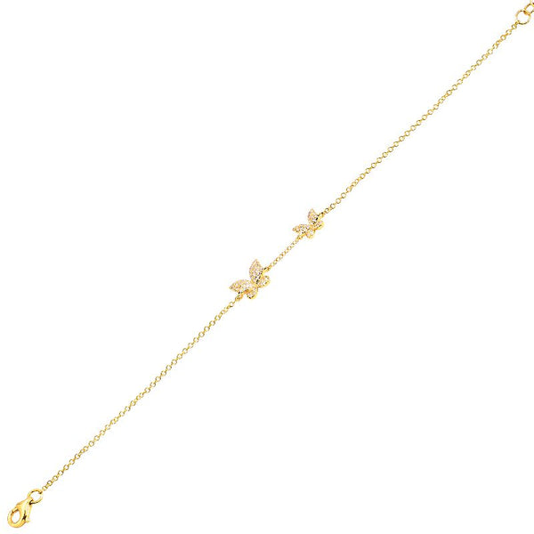 14K Yellow Gold Double Diamond Butterfly Bracelet-Bracelets-Maurice's Jewelers-