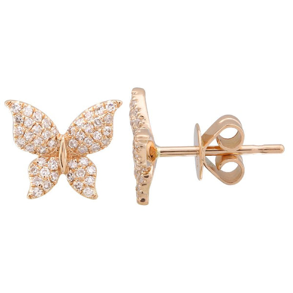 14K Rose Gold Butterfly Diamond Earrings