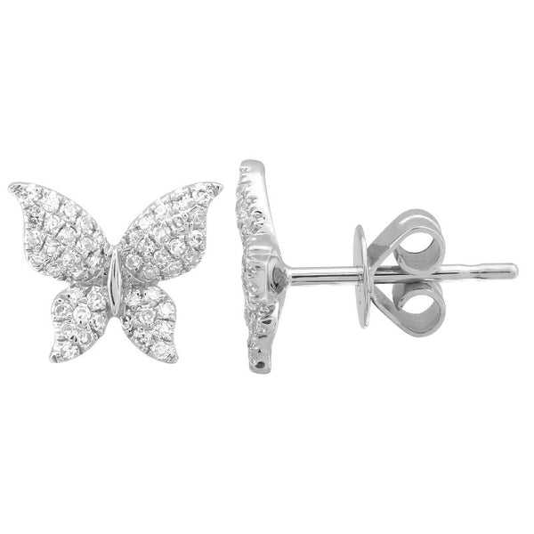 14K White Gold Butterfly Diamond Earrings