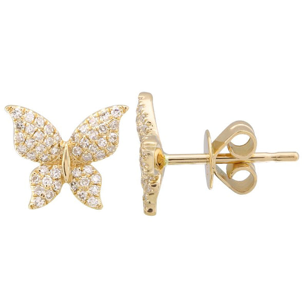 14K Yellow Gold Butterfly Diamond Earrings