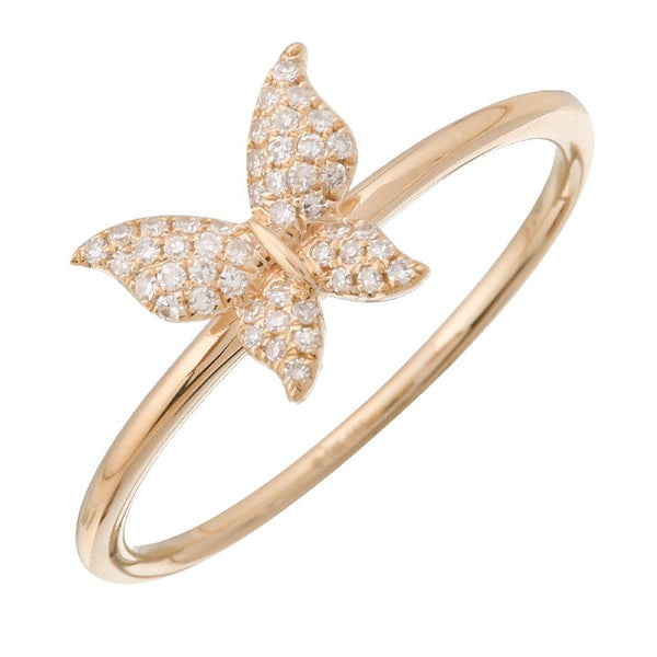 14K Rose Gold Diamond Butterfly Ring