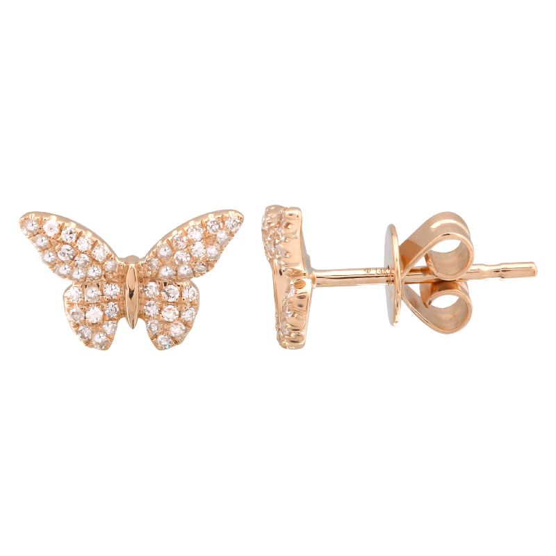 14K Rose Gold Butterfly Diamond Earrings-Earrings-Maurice's Jewelers-