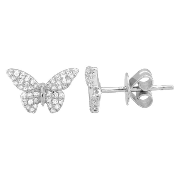 14K White Gold Butterfly Diamond Earrings